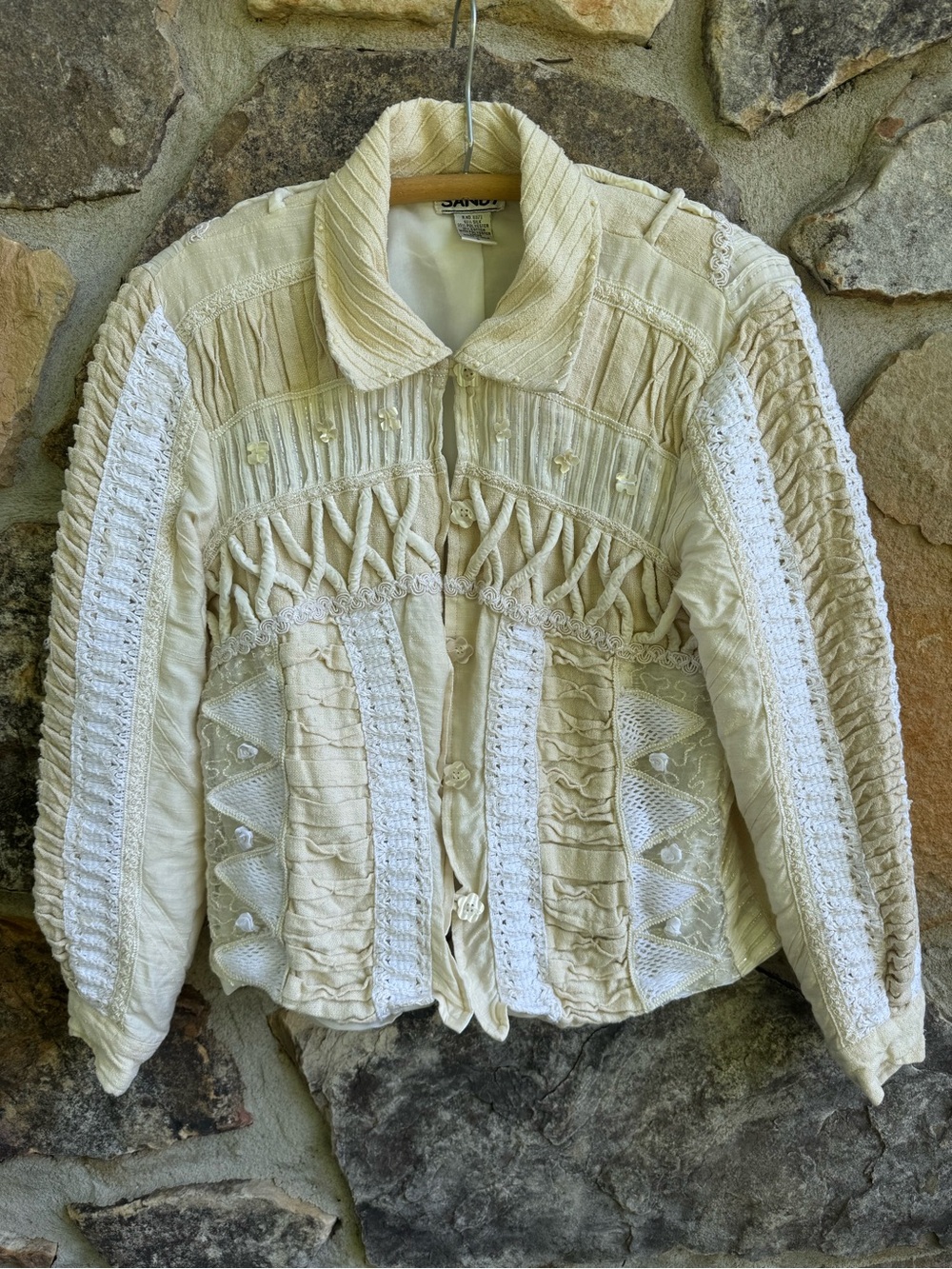 Vintage Sandy Starkman Silk Blend Embellished Boho Statement Jacket L Maximalist